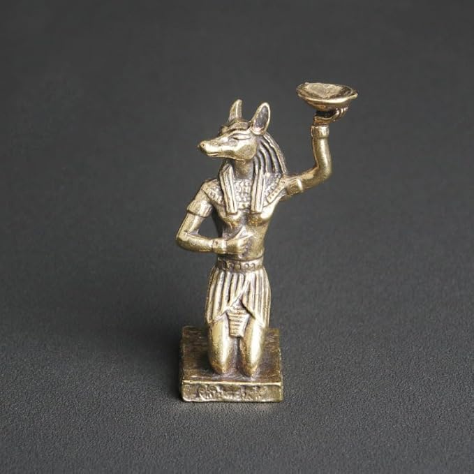 1Pcs Ancient Egyptian Anubis Statue Vintage Pure Brass Desktop Ornament with Sandalwood Candle Holder Creative Crafts for Home Decor