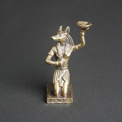 1Pcs Ancient Egyptian Anubis Statue Vintage Pure Brass Desktop Ornament with Sandalwood Candle Holder Creative Crafts for Home Decor