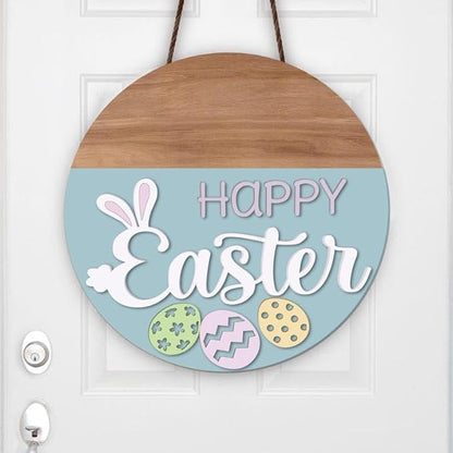 Happy Wooden Door Sign, Personalized Spring Entry Display, Rustic Home Wall Decoration, Charming Front Porch Accent, Festive Seasonal Gift For Families Or New House Celebrations Doorsign_281125_SR6_9