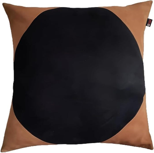 D DOLLY LAMB Lambskin Suede Leather Pillow Cover - Sofa Cushion Case - Decorative Throw Covers for Living Room & Bedroom, 16x16 Inches - Tan and Black (01) Pack of 2