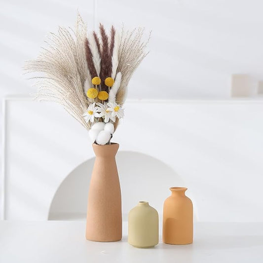 Ceramic vase Set-3 Small Flower vases for Decor, Modern Vases for Home Decor, Vases for Wedding Boho Decor, Minimalist Vase for Table, Living Room, Shelf, Bookshelf and Entryway Décor