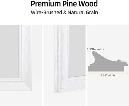 32" x 40" Rustic Wooden Framed Wall Mirror for Bathroom, White Wood Vanity Rectangle Mirror for Over Sink, Waterproof, Decor Bathroom, Living Room, Bedroom, Entryway, Horizontal/Vertical