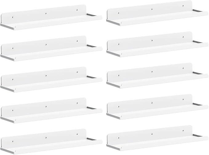 Lifewit Floating Shelves for Bathroom, 15" Acrylic Wall Organizer for Perfume, Makeup, Figures, Nail Polish, Photo, Book, Decor Display Rack for Nursery, Living Room, Bedroom, Kitchen, White, 10 Pack