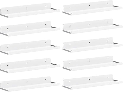 Lifewit Floating Shelves for Bathroom, 15" Acrylic Wall Organizer for Perfume, Makeup, Figures, Nail Polish, Photo, Book, Decor Display Rack for Nursery, Living Room, Bedroom, Kitchen, White, 10 Pack