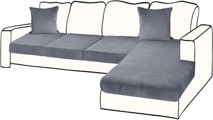 Sectional Couch Covers for 4-Piece Seat Cushion Velvet Separate L Shape Couch Cover Stretch Sofa Slipcover with 2 Pieces Pillowcases Furniture Protector (Sofa 3 Seater + 1 Chaise, Dark Grey)