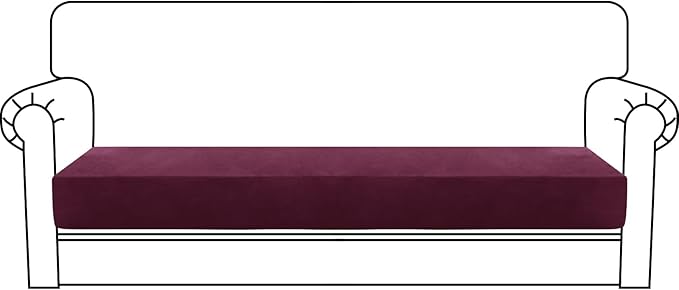 MAXIJIN Velvet Stretch Couch Cushion Covers Soft Sofa Cushion Cover Replacement Sofa Seat Cushion Slipcovers Furniture Protector with Elastic Bottom (1 Piece Sofa Cushion Cover, Wine Red)
