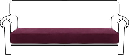 MAXIJIN Velvet Stretch Couch Cushion Covers Soft Sofa Cushion Cover Replacement Sofa Seat Cushion Slipcovers Furniture Protector with Elastic Bottom (1 Piece Sofa Cushion Cover, Wine Red)