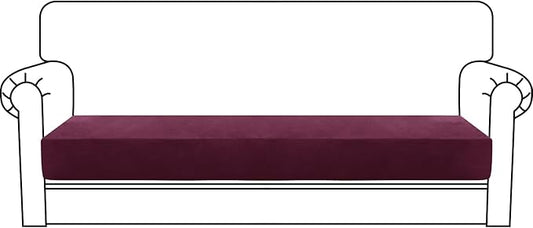 MAXIJIN Velvet Stretch Couch Cushion Covers Soft Sofa Cushion Cover Replacement Sofa Seat Cushion Slipcovers Furniture Protector with Elastic Bottom (1 Piece Sofa Cushion Cover, Wine Red)