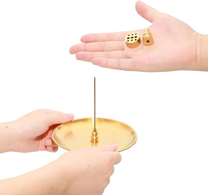 3 in 1 Incense Burner,5.51 Inch Incense Holder Set for Incense Sticks,Coil Incense and Incense Cones,Multi-Functional, Ash Catcher, Easy to Clean, Gourd-Shaped Tray（Gold）