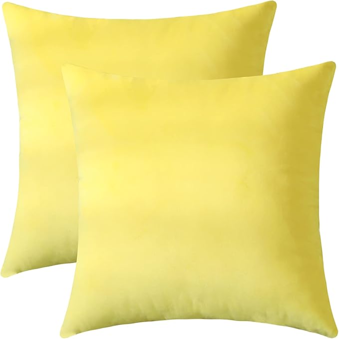 Jeneoo Fall Velvet Throw Pillow Covers 16x16 Inch 2 Pack, Super Soft Thick Decorative Square Cushion Cases for Sofa Couch Bedroom Car, Lemon Yellow