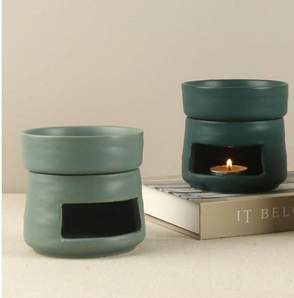 Ceramic Essential Oil Burner Tealight Candle Holder Decorative Aroma Diffuser Separable Dark Green