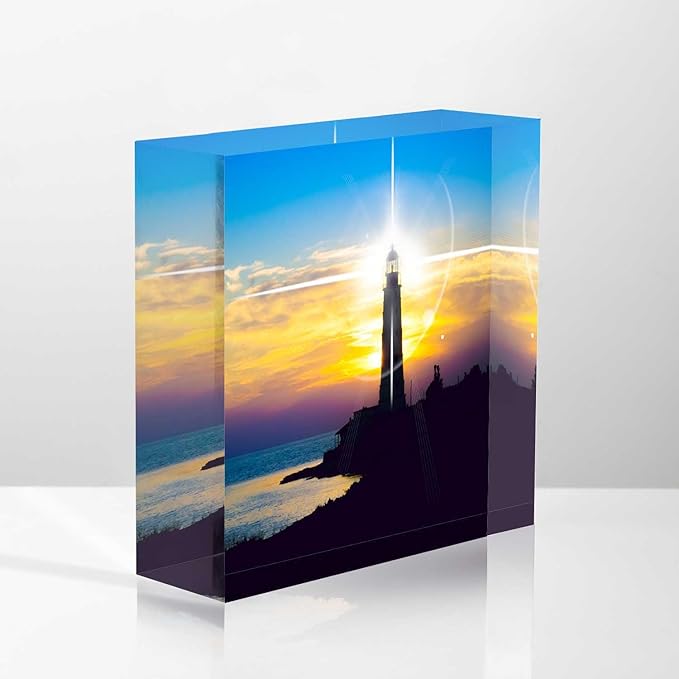 Desk Ornaments Lighthouse on Sunset Acrylic Desk Decor 4x4 Tabletop Wall Sign - Appreciation and Housewarming Presents for Coworkers and Friends