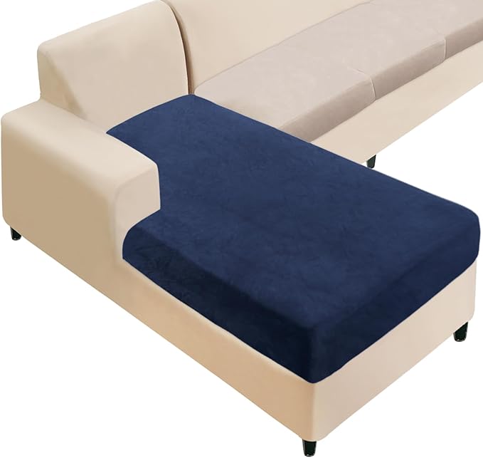NAISI Sectional Couch Cover 1 Piece Velvet Separate Chaise Lounge Cover Soft Stretch Sofa Slipcovers for Left/Right Chaise Sectional Couch(Chaise Lounge,Navy)