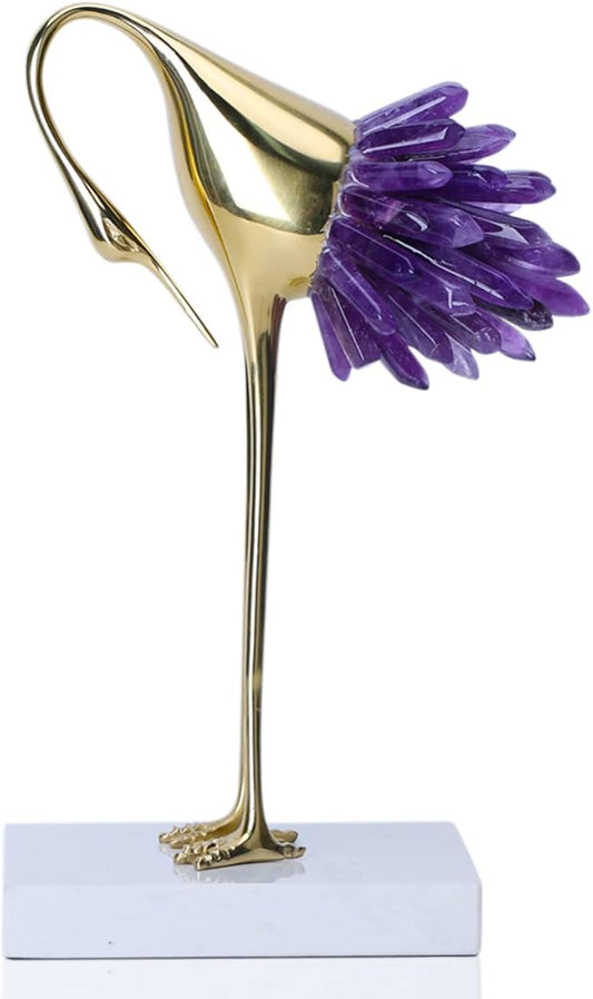 suruim Gold Decor Accents,Brass Birds Statues Gold Home Decor Modern Crystal Decor Ornaments for Living Room, Bedroom, Office Desktop, Cabinets (Purple C)