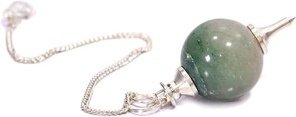 L PEDRA & CRYSTAL Green Aventurine Crystal Ball Pendulum | Polished Gemstone Sphere with Chain for Dowsing, Divination & Décor | Spiritual Energy Work Pendant