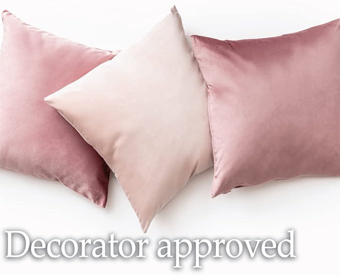 lalaLOOM Velvet Throw Pillow Covers, Set of 2, 18x18 Decorative Square Pillows Home Decor, Soft Accent Cases, Silky Machine Washable Pillowcases for Sofa, Couch, Bedroom, Living Room, Petal Pink