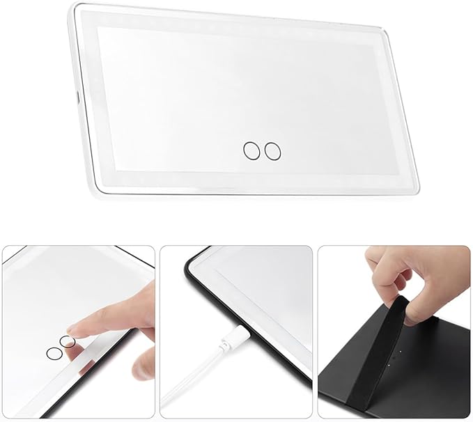 LED Car Sun Visor Vanity Mirror, Dimmable Rechargeable Vehicle Touch Screen Cosmetic Mirror with 3 Light Modes & 60LEDs, Auto Interior Rear View Makeup Accessories, Universal Fit (White)