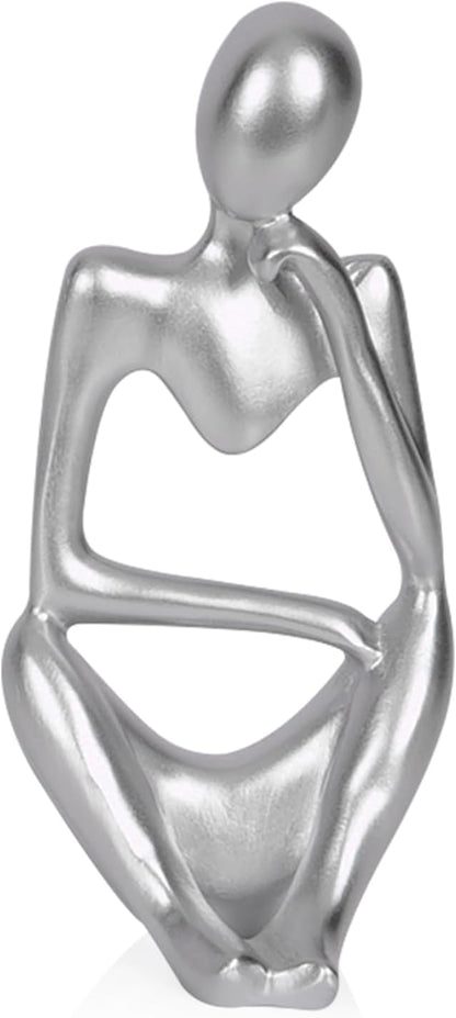 Sandstone Resin Thinker Style Abstract Sculpture Statue Collectible Figurines Home Office Bookshelf Desktop Decor (Small Silver, Right)