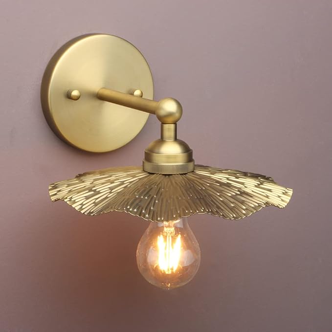 Pathson Set of 2 Metal Wall Sconce Brass Finished, Split Flower Design Wall Lamp Fixture, Home Decor Art Wall Light Hardwired Farmhouse Lighting for Living Room Hallway Bedside