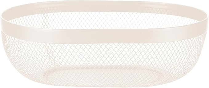 Metal Mesh Steel Basket, Oval Metal Wire Storage Organizer Baskets Multi Functional Kitchen Baskets Countertop Fruit Baskets Garden Harvest Basket for Kitchen Picnic Decor Cabinet Home, White