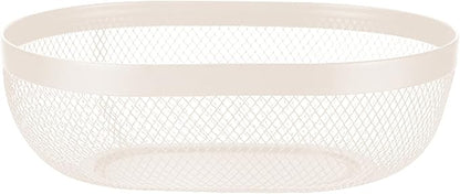Metal Mesh Steel Basket, Oval Metal Wire Storage Organizer Baskets Multi Functional Kitchen Baskets Countertop Fruit Baskets Garden Harvest Basket for Kitchen Picnic Decor Cabinet Home, White