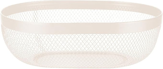 Metal Mesh Steel Basket, Oval Metal Wire Storage Organizer Baskets Multi Functional Kitchen Baskets Countertop Fruit Baskets Garden Harvest Basket for Kitchen Picnic Decor Cabinet Home, White