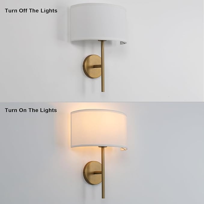 Yosoan Fabric Wall Sconce Indoor Bedside Wall Lamp Fixture, Vintage Industrial Hardwired Boho Semi Circular with White Half Moon Shade for Reading Bedroom Living Room Dinning Room(Antique)