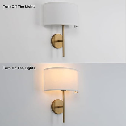 Yosoan Fabric Wall Sconce Indoor Bedside Wall Lamp Fixture, Vintage Industrial Hardwired Boho Semi Circular with White Half Moon Shade for Reading Bedroom Living Room Dinning Room(Antique)
