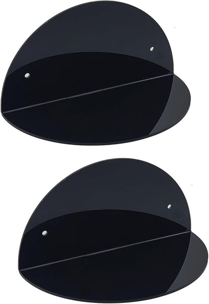 ROYALITA Small Acrylic Shelves Room Decor Floating Shelves (2-Pack, 8-inch Diameter) - Wall Mounted Display Stand for Plants, Toys, Makeup, and More - Ideal for Home and Office, Black