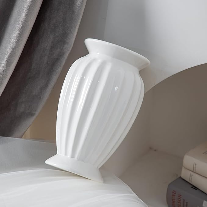 Anding Ceramic Decorative Vase White Flowers Pampas Grass Vase Boho Modern Home Decor Clay Flowerpot (A526 White)