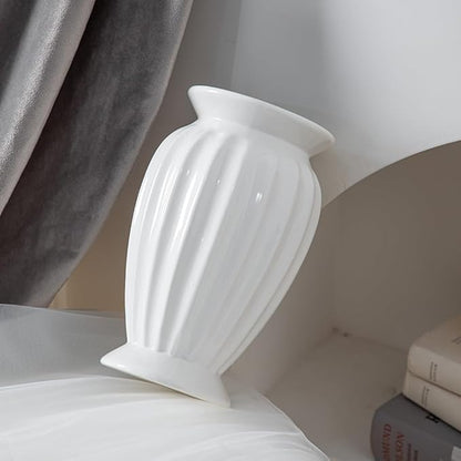 Anding Ceramic Decorative Vase White Flowers Pampas Grass Vase Boho Modern Home Decor Clay Flowerpot (A526 White)