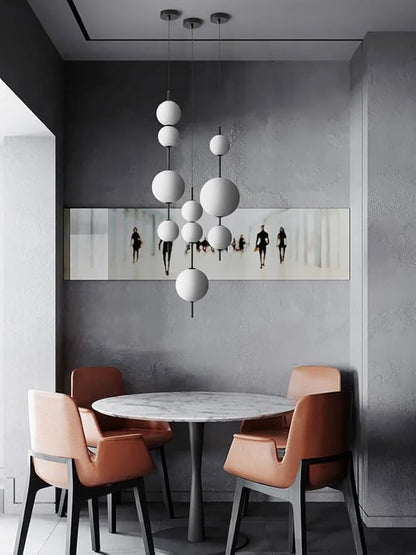 Modern Kitchen Island Pendant Lights, White Acrylic Globe Chandeliers, Dimmable Black LED Pendant Lights, Adjustable Indoor Hanging Light Fixture for Dining Room Bedroom Living Room