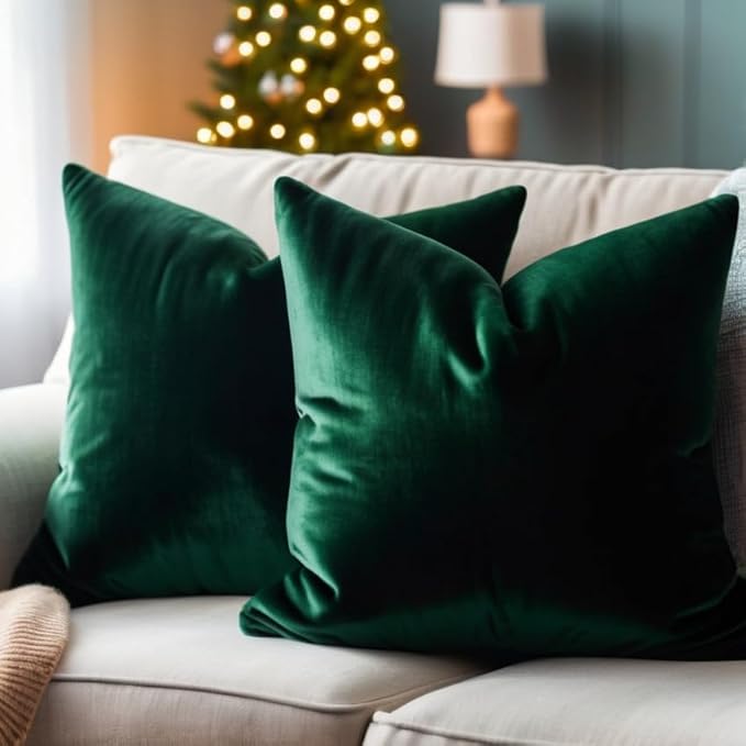FEVERQIYI 24x24 Velvet Pillow Covers Set of 2 Army Green Decorative Square Throw Pillowcase Soft Solid Cushion Covers for Bedroom Living Room Outdoor Indoor Decoration