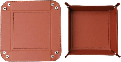 siduater Valet Tray Desktop Storage Organizer – Vegan Leather Catchall Tray Bedside Vanity Tray Nightstand Caddy Holder for Remote Controller, Watch, Keys, Phone, Wallet, Coin, Jewelry, Brown
