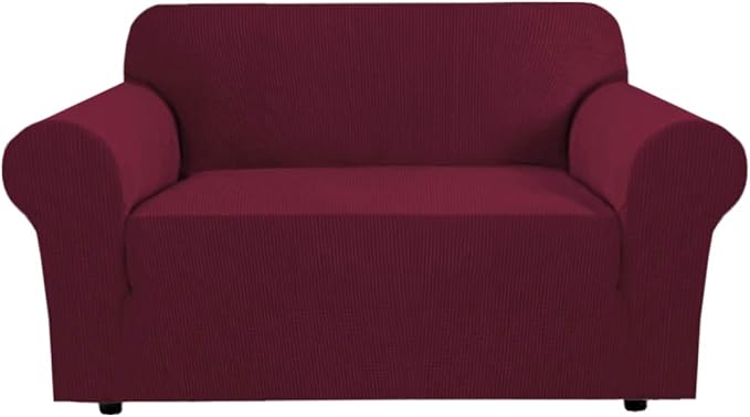H.VERSAILTEX Stretch Couch Cover Loveseat Covers for 2 Cushion Couch Loveseat Slipcover|Sofa Cover for Love seat 1 Piece, Textured Checked Jacquard Fabric(58'-70' Wide, Burgundy Red)