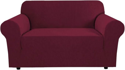 H.VERSAILTEX Stretch Couch Cover Loveseat Covers for 2 Cushion Couch Loveseat Slipcover|Sofa Cover for Love seat 1 Piece, Textured Checked Jacquard Fabric(58'-70' Wide, Burgundy Red)