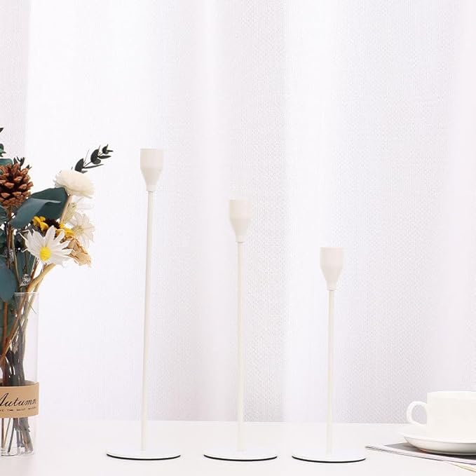 Candlestick Holders Set of 3 Taper Candle Stick Holders, Mantel White Candlestick Holders for 3/4" Taper&Led Candle, Elegant Candle Holder Centerpiece for Wedding/Party/Dinning/Anniversary