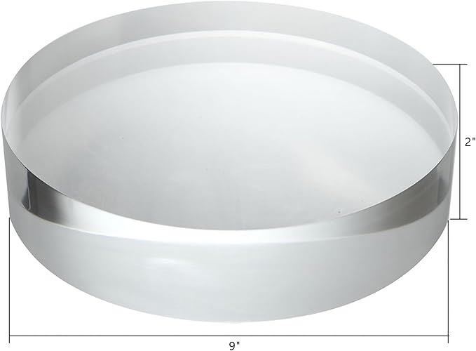 CiaoHER 2in Thickness 9in Diameter Acrylic Disc Display Block Clear Polished Round Pedestal Stand Riser 9" x 2", 1 Pack