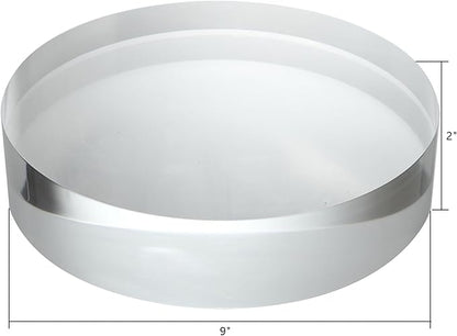 CiaoHER 2in Thickness 9in Diameter Acrylic Disc Display Block Clear Polished Round Pedestal Stand Riser 9" x 2", 1 Pack