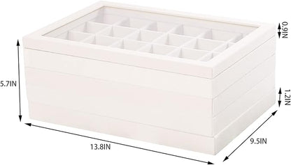 Coward Set of 5 Stackable Jewelry Organizer Tray Necklace Earring Box Storage Ring Bracelet Display Holder (beige(ring+necklace+12girds+24girds+The glass lid))