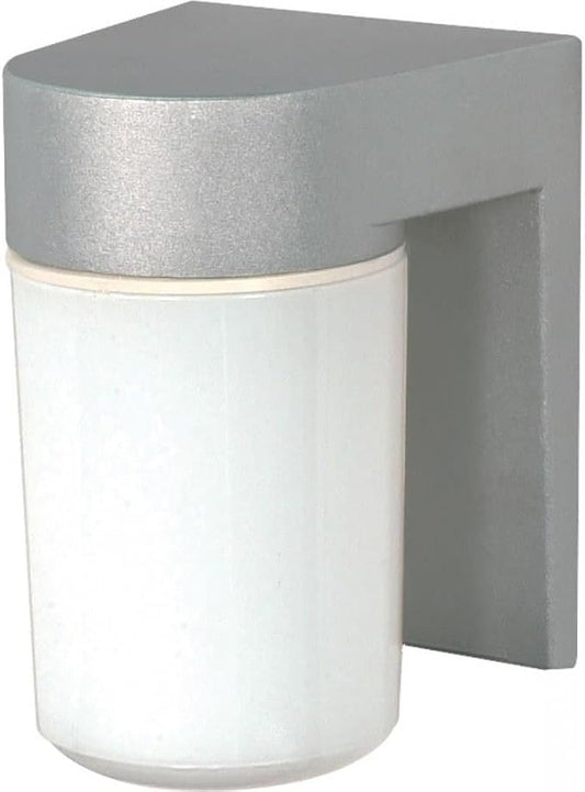 Nuvo Lighting SF77/136 Utility Fixture Die Cast Aluminum Durable Outdoor Wall Mount Porch and Patio Light with White Glass Cylinder, Satin Aluminum