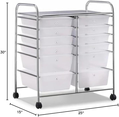 Giantex 12 Drawer Rolling Storage Cart Tools Scrapbook Paper Office School Organizer (White)