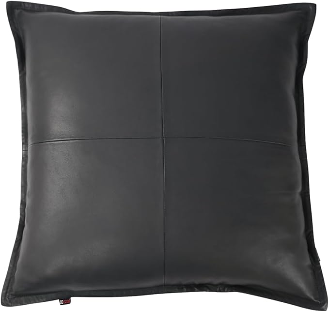 D DOLLY LAMB Lambskin Leather Pillow Cover - Sofa Cushion Case - Decorative Throw Covers for Living Room & Bedroom, 14x14 Inches - Black Box