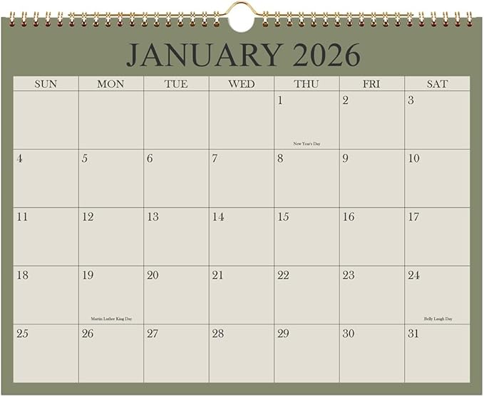 2026 Calendar - Wall Calendar 2026-2027 from January 2026 - June 2027, 18 Months Calendar with Premium Paper, Twin-Wire Binding & Hanging Hook, 8.5" x 11", Green