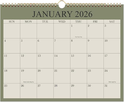 2026 Calendar - Wall Calendar 2026-2027 from January 2026 - June 2027, 18 Months Calendar with Premium Paper, Twin-Wire Binding & Hanging Hook, 8.5" x 11", Green