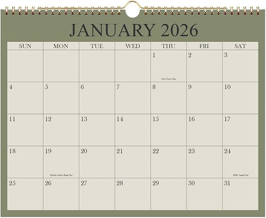 2026 Calendar - Wall Calendar 2026-2027 from January 2026 - June 2027, 18 Months Calendar with Premium Paper, Twin-Wire Binding & Hanging Hook, 8.5" x 11", Green