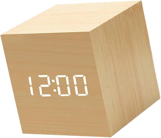 Digital Wooden Alarm Clock Bedrooms Clock with Temperature LED Display (No Battery) Wooden