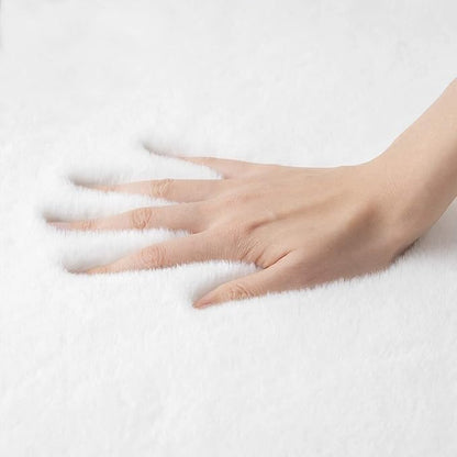 White Washable Faux Fur Area Rug - 8x10, Fluffy Boho Rectangle Rug for Living Room, Bedroom & Teen Room Home Decor