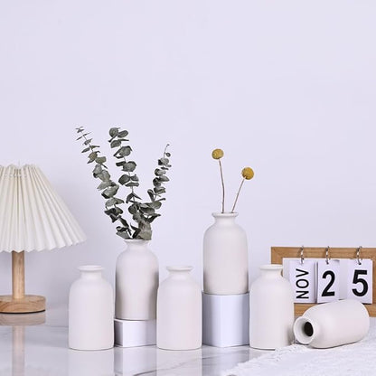 White Bud Vases Set of 6 - Mini White Ceramic Vases for Flowers, Modern Bud Vase for Table Decor, Boho Small Vase for Home Decor, Centerpieces in Bulk for Wedding, Home, Table, Party Decor