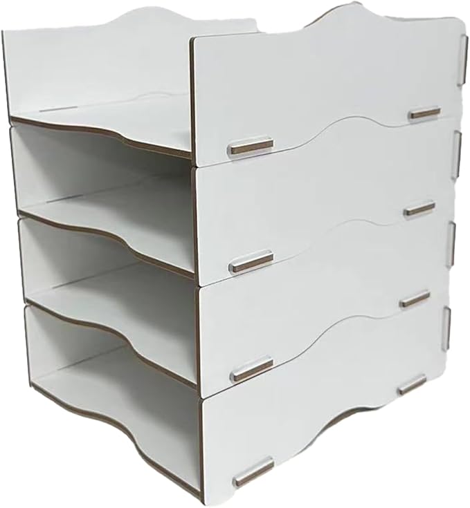 Desk Storage Compartments Stackable Letter Tray Wood for Storage Desk/Document/Paper, File Tray, A4 (White)
